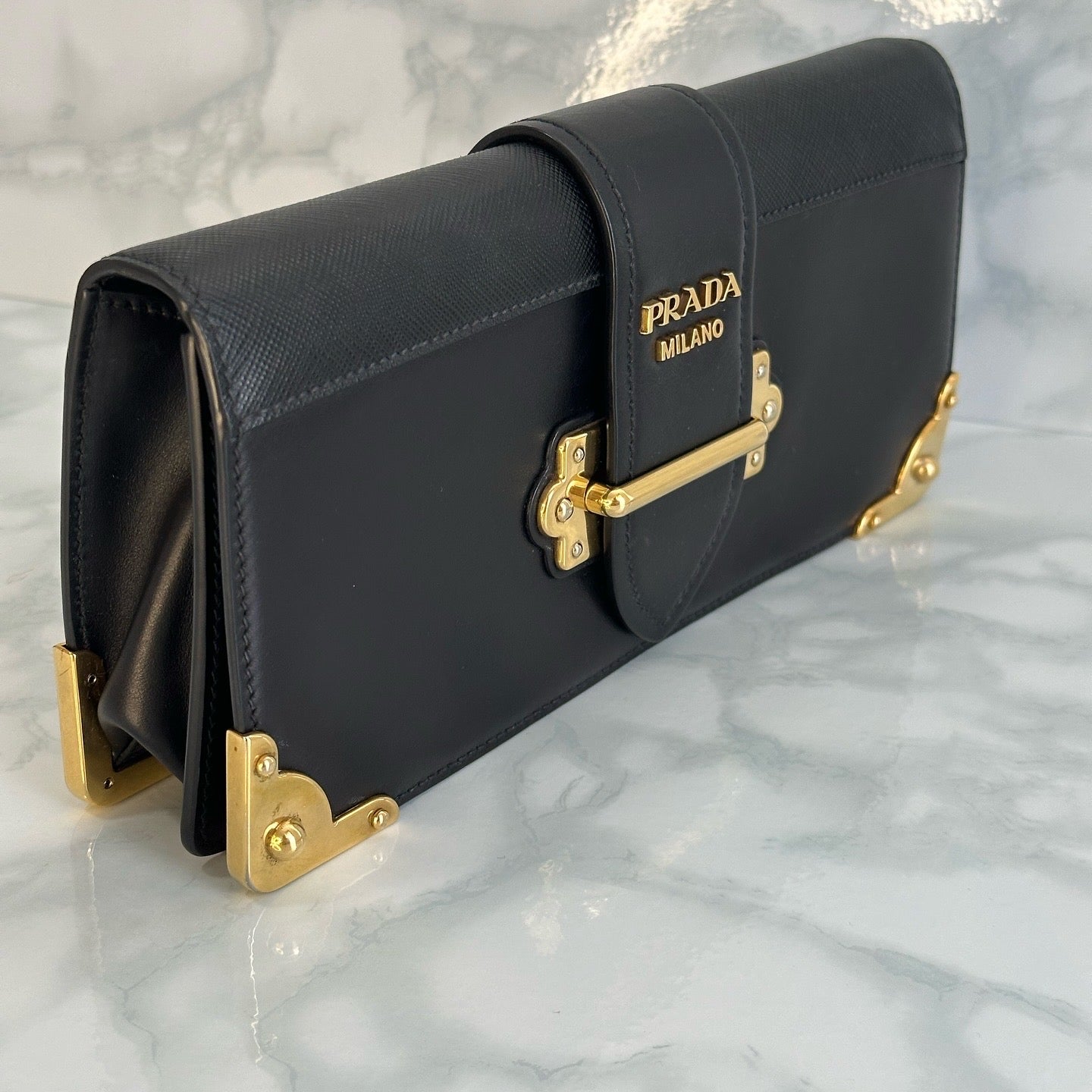 Prada Black Cahier Leather Clutch Bag