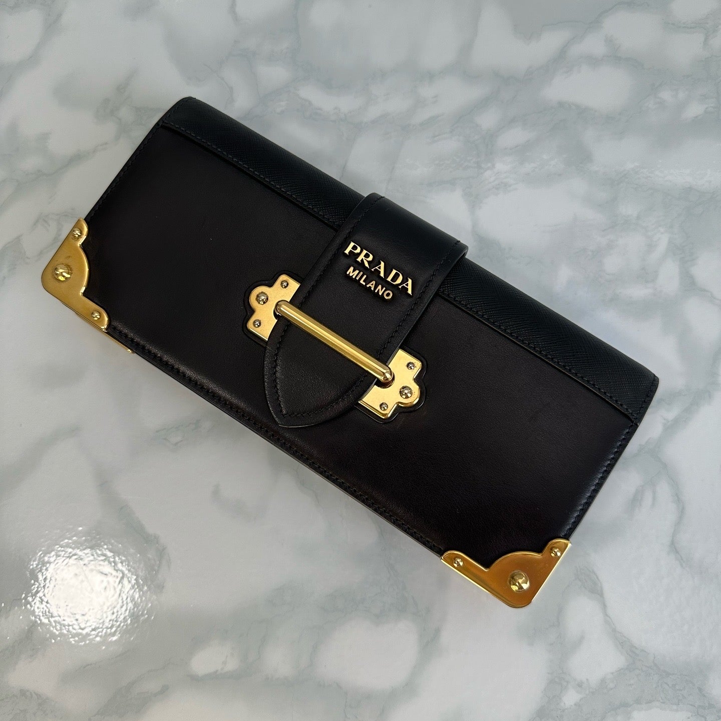 Prada Black Cahier Leather Clutch Bag