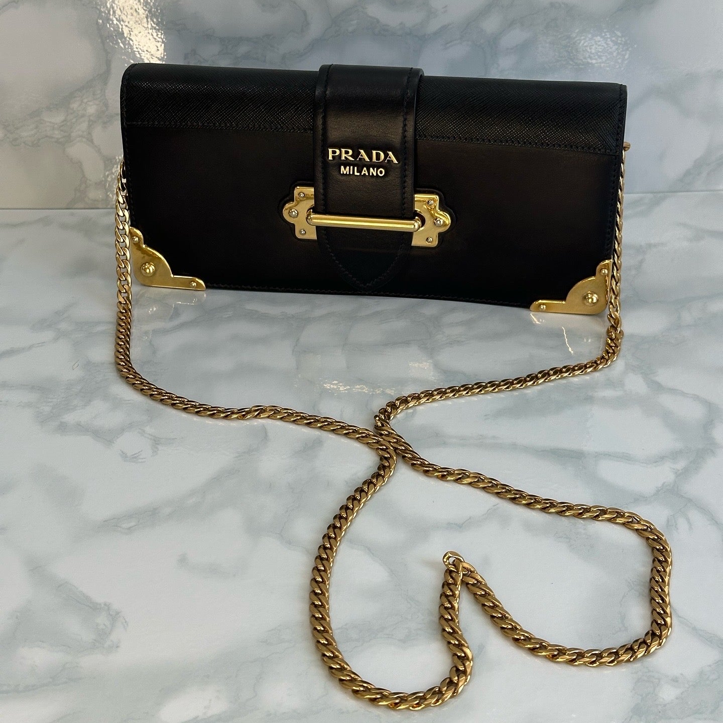 Prada Black Cahier Leather Clutch Bag