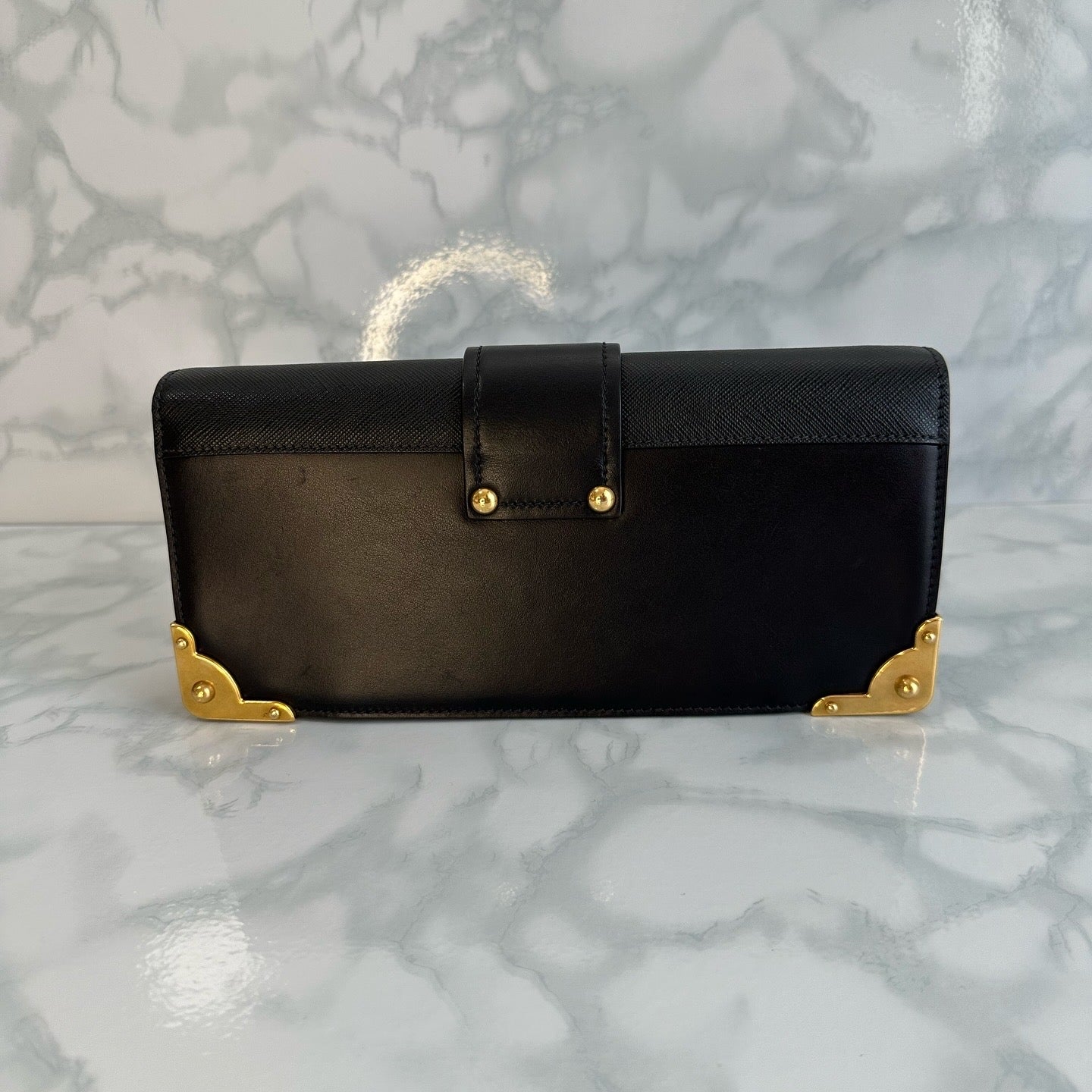 Prada Black Cahier Leather Clutch Bag